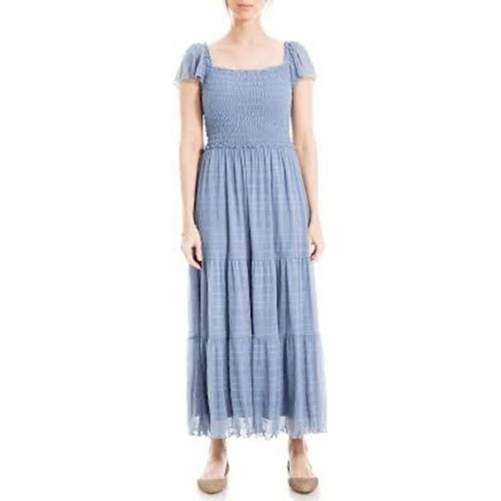 Max Studio London Maxi Dress Womens Small Blue Excellent Smocked Boho